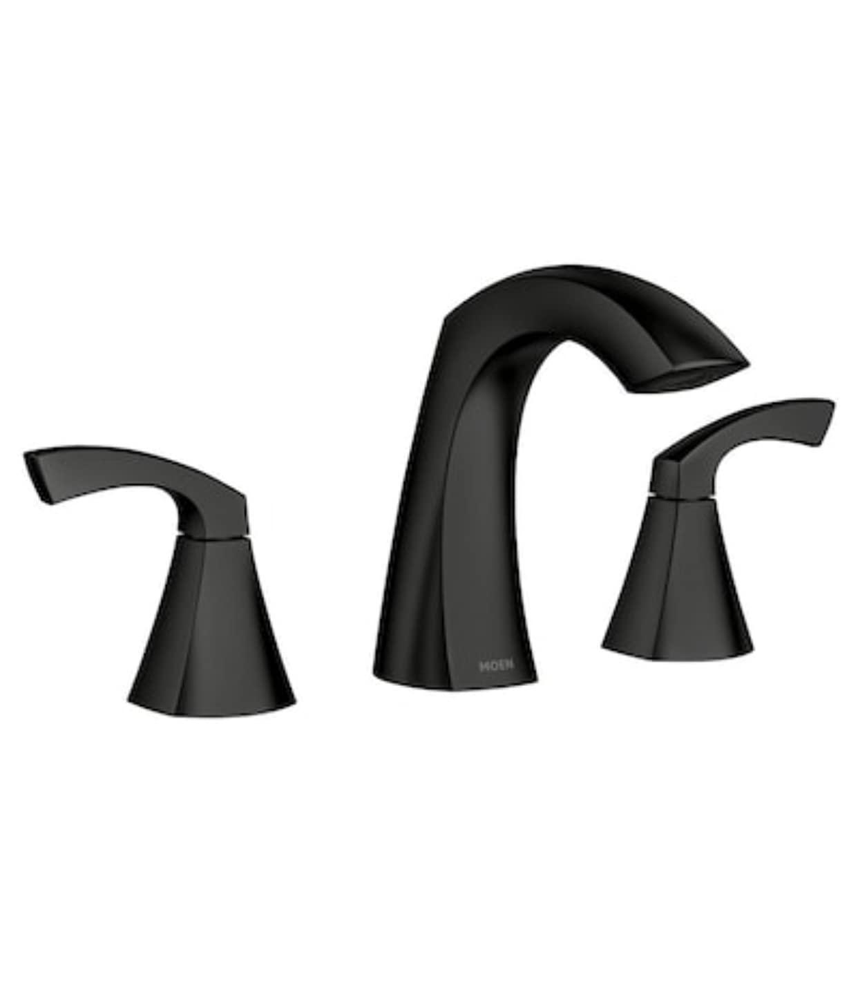 Moen Moen Lindor Matte Black Widespread 2-Handle Bathroom Sink Faucet with Drain Assembly 84504bl