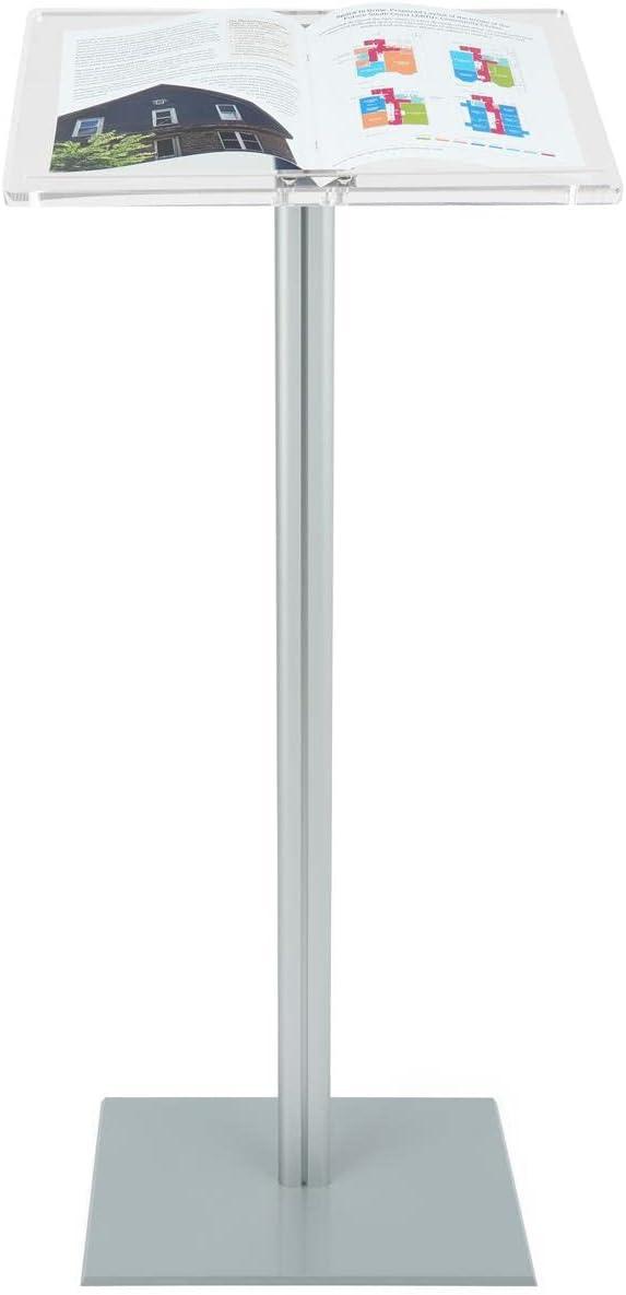 Displays2go CLRLECBNDS Floor Standing Speaking Podium, Slanted Top, Quick Assembly, Silver