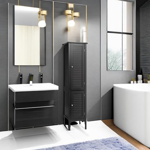 5 Tier  Freestanding Tower Cabinet Tall Bathroom Storage Cabinet Black