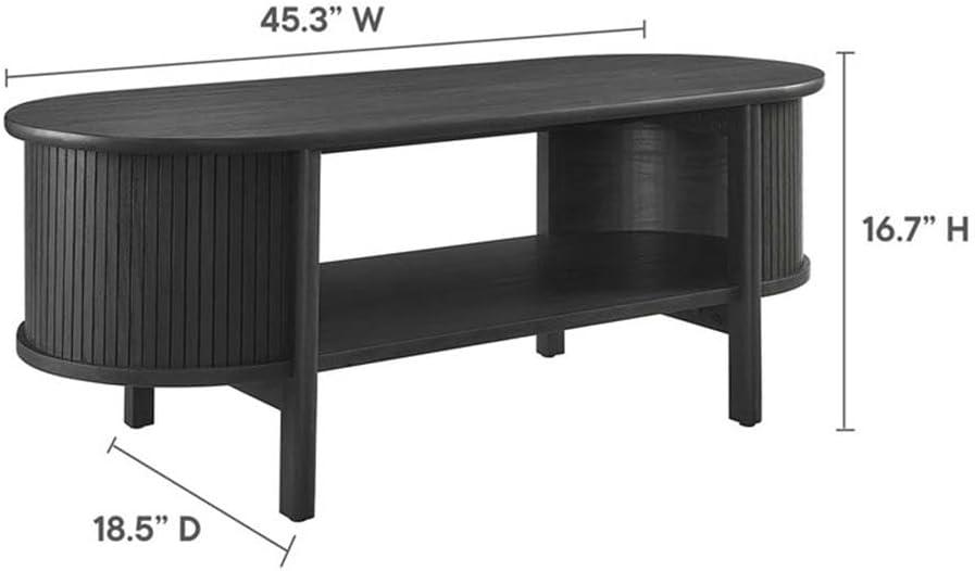 Cadence Black Oval Wood Coffee Table with Storage