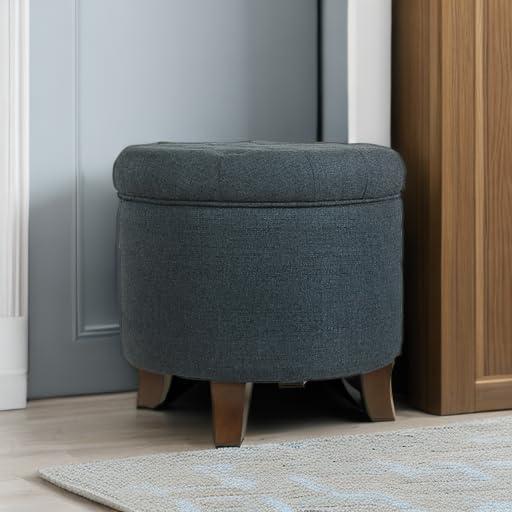 Boho Tufted Storage Ottoman Purple - HomePop: Round, Footstool, Wood Legs, 250lb Capacity