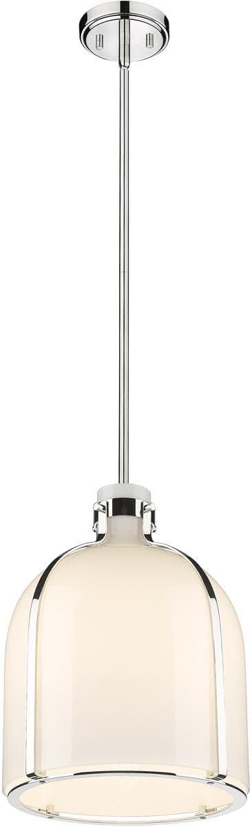 Polished Nickel and White Opal Glass Pendant Light