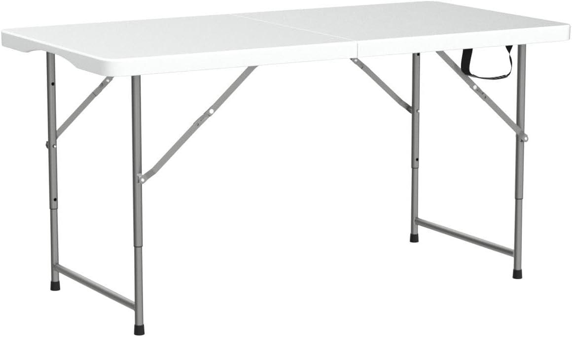 CL.HPAHKL 4 ft Folding Table with 3 Adjustable Height, Small Plastic Foldable Table with Carrying Handle, Portable Camping Table Fold in Half for Indoor Outdoor Camping, Picnic and Party, White