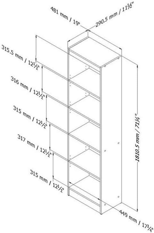 Axess Narrow 5-Shelf Narrow Bookcase Pure White