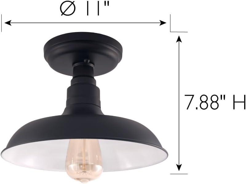 Design House 588525 Kimball Industrial Farmhouse 1-Light Indoor Dimmable Semi-Flush Ceiling Mount Light with Metal Shade for Kitchen Hallway Dining Room Bedroom, Matte Black