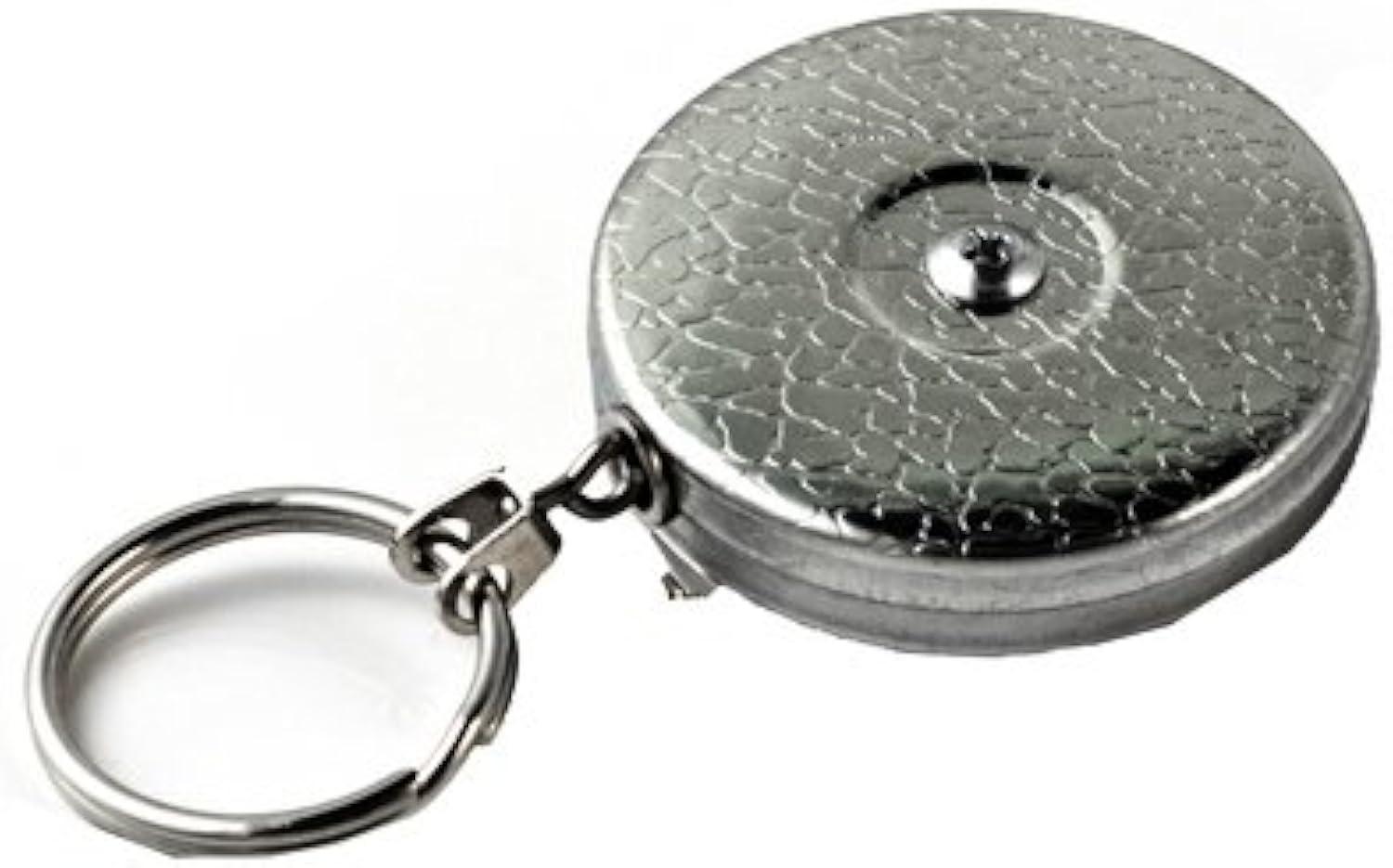 KEY-BAK Original Chain Retractable Keychain with 24" Stainless Steel Chain, Chrome Front, Steel Belt Clip, 8 oz. Retraction, Split Ring