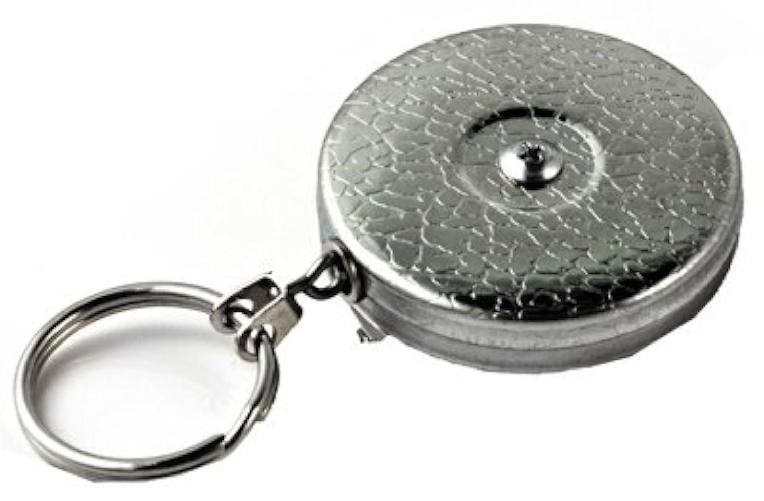 KEY-BAK Original Chain Retractable Keychain with 24" Stainless Steel Chain, Chrome Front, Steel Belt Clip, 8 oz. Retraction, Split Ring
