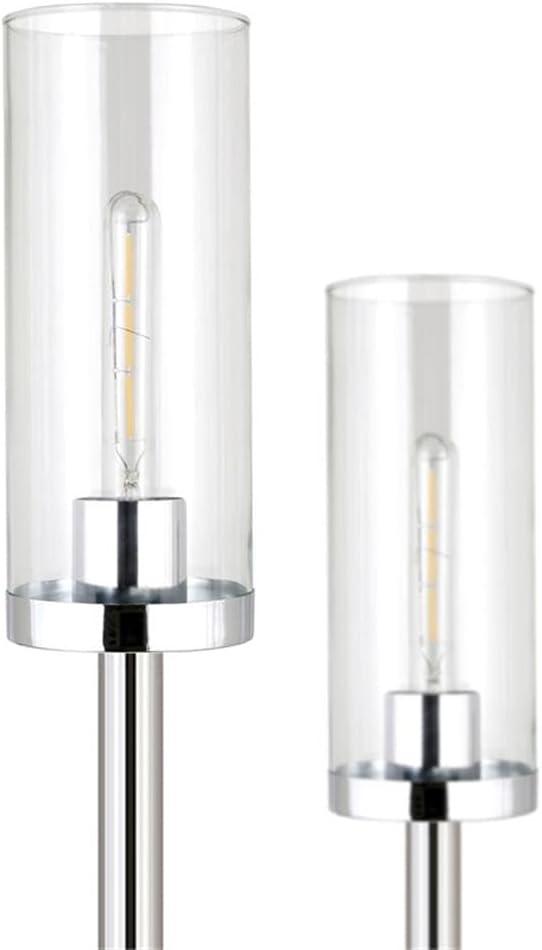 Evelyn&Zoe Basso 2-Light Torchiere Floor Lamp with Glass Shade in Polished Nickel/Clear