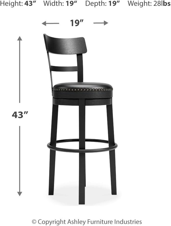 Transitional Black Wood Swivel Barstool with Nailhead Trim