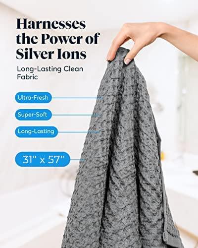 SUTERA Silverthread Bath Towel | Antimicrobial Towel with Silver Ion Technology | Waffle Weave Design, Plush, Lightweight, and Quick-Drying for Everyday or Spa Use | 31" x 57" (Grey)