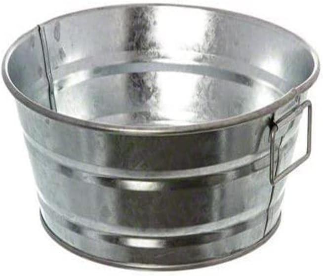 Silver Galvanized Round Metal Serving Tub with Handle