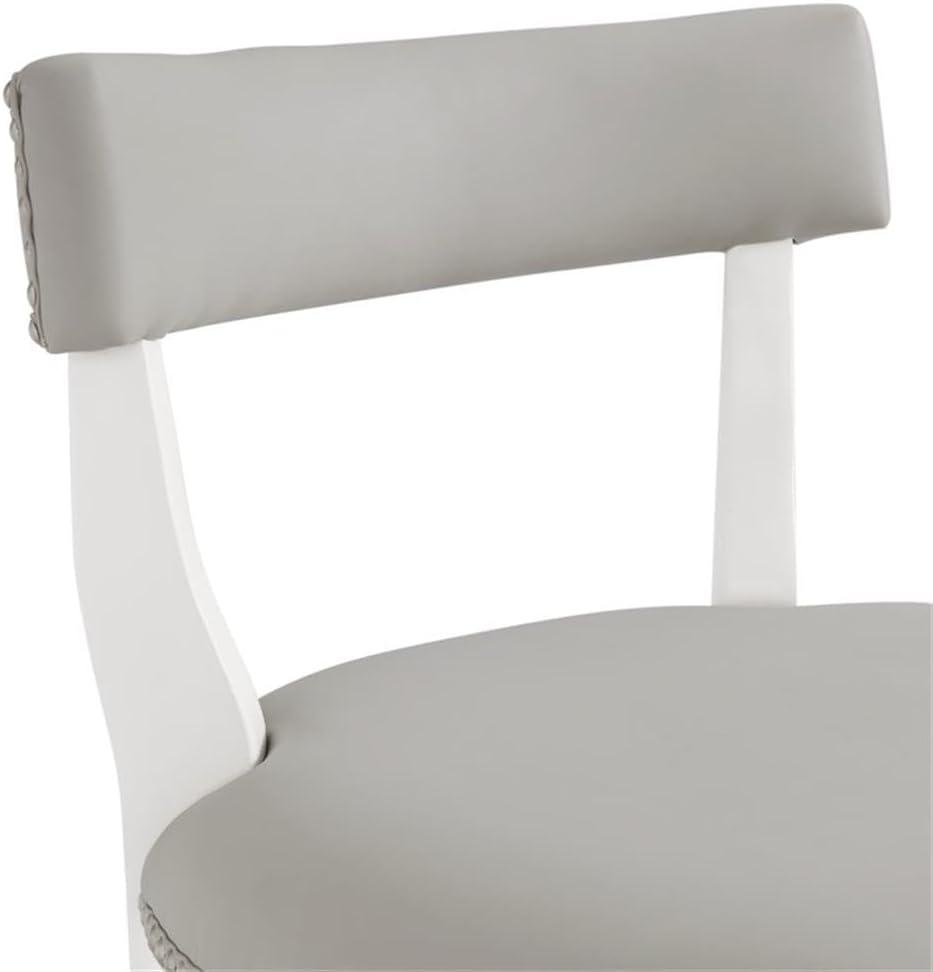 Hanover Swivel Counter Height Bar Stool, 26-Inch Seat Height, White and Gray, Solid Rubberwood Frame with Faux Leather Upholstery, Nailhead Trim, Memory Return Swivel Mechanism
