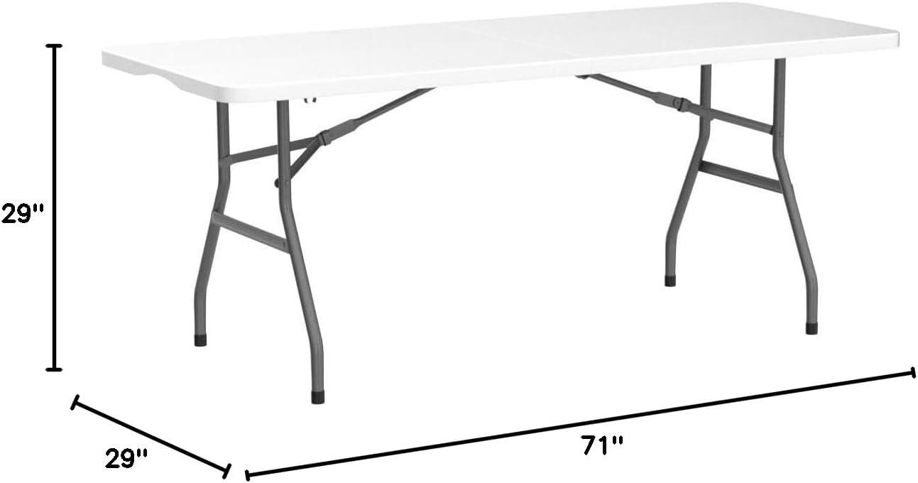 Folding Table 6 Foot,  Heavy-Duty, Portable Plastic Construction with Carrying Handle – Perfect for Picnics, Parties, and Office Indoor Outdoor Use, White