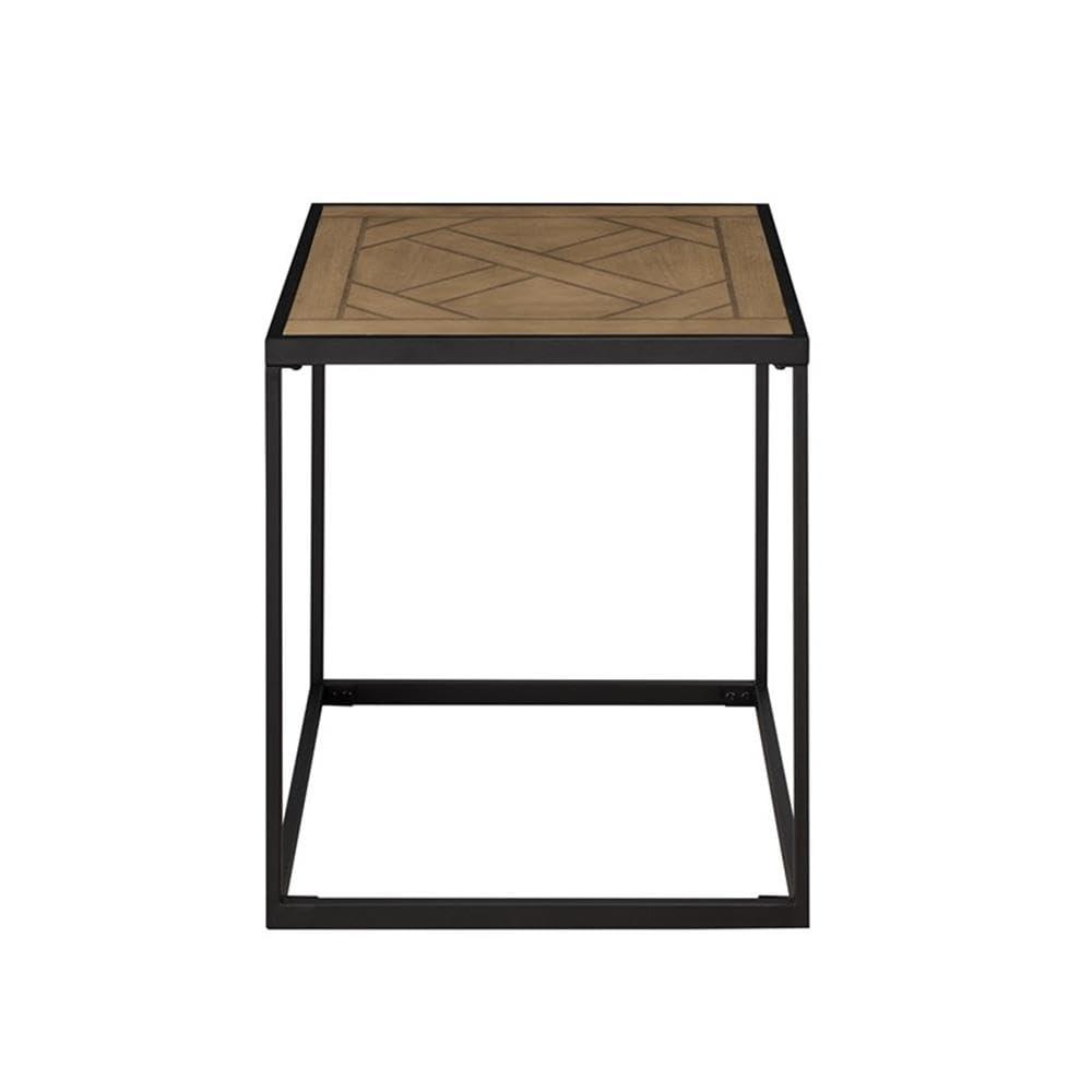 Walker Edison Urban 20" Parquet-Top Metal Square Side Table, Parquet Veneer