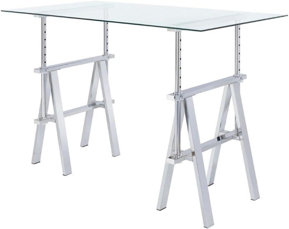 Statham Glass Top Adjustable Sawhorse Standing Desk Chrome - Coaster: Industrial Style, Manual Height Adjustability