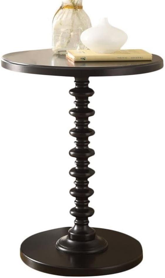 17 Inch Round Wood Side Table, Turned Support, Walnut Brown- Saltoro Sherpi