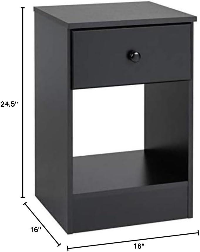 Astrid Black Tall Nightstand with Open Shelf and Solid Wood Knob