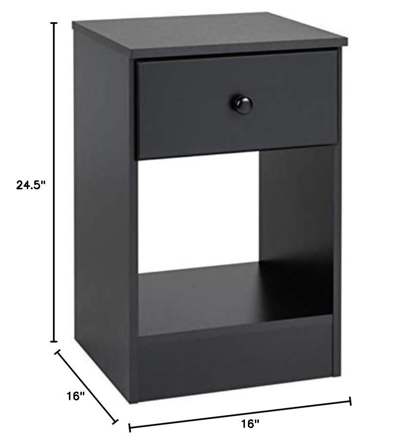 Astrid Black Tall Nightstand with Open Shelf and Solid Wood Knob