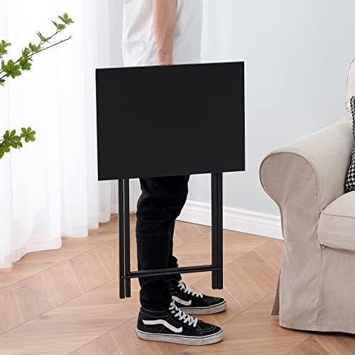 VECELO Folding TV Tray for Eating Set of 2, Portable Dinner/Snack Table with Cup Holder for Couch, Living Room and Small Space, Matte Black