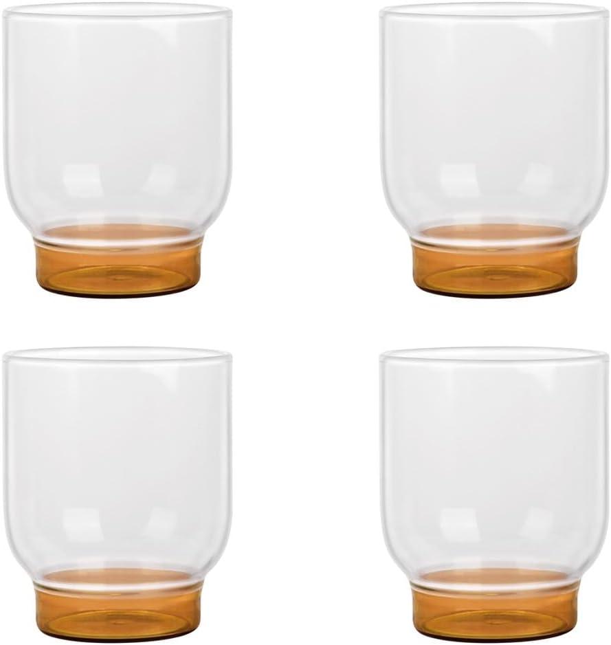 Elle Decor Set of 4 Water Drinking Glasses, 12 Oz Whiskey Tumblers, Clear Glass Cups with Heavy Weighted Colored Base