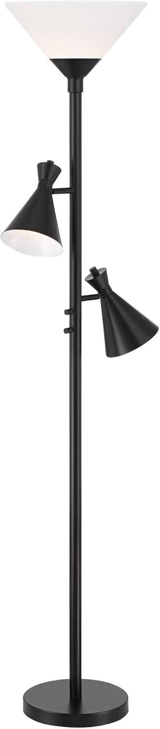 Possini Euro Design Ballard Modern 72" Tall Standing Floor Lamp Skinny Tree Torchiere with Side Lights Dimmable Black Metal Living Room Bedroom House