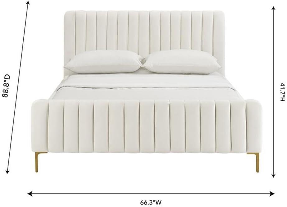 Maklaine 41.7"H Transitional Velvet Upholstered Queen Bed in Cream