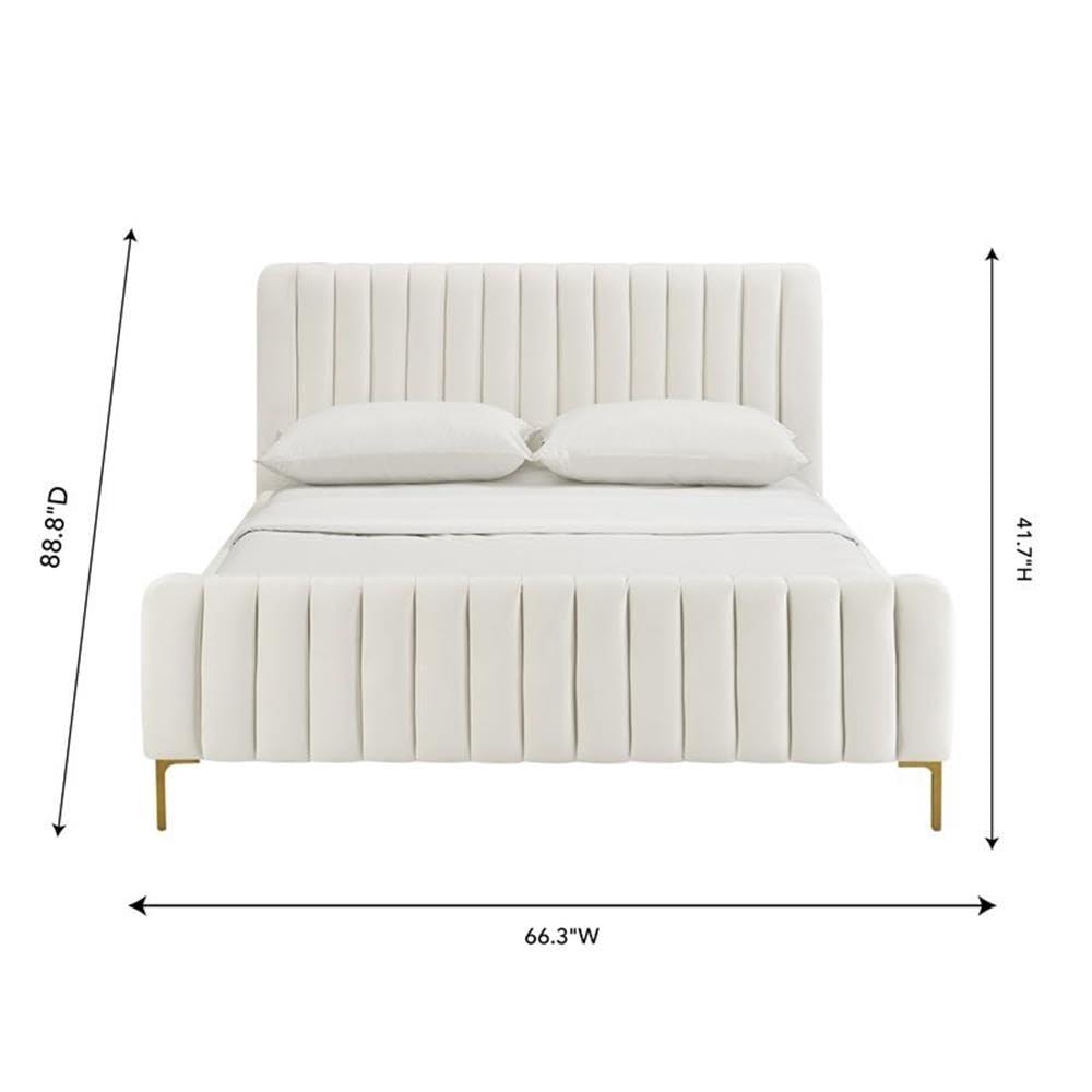 Maklaine 41.7"H Transitional Velvet Upholstered Queen Bed in Cream