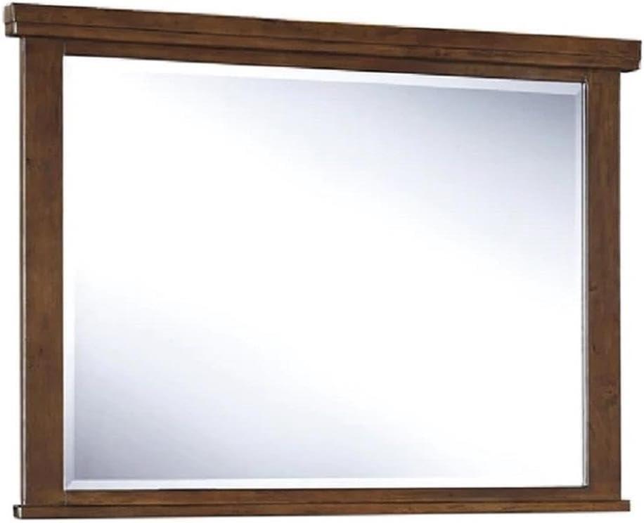 Transitional 46'' Acacia Wood Rectangular Bedroom Mirror in Medium Brown