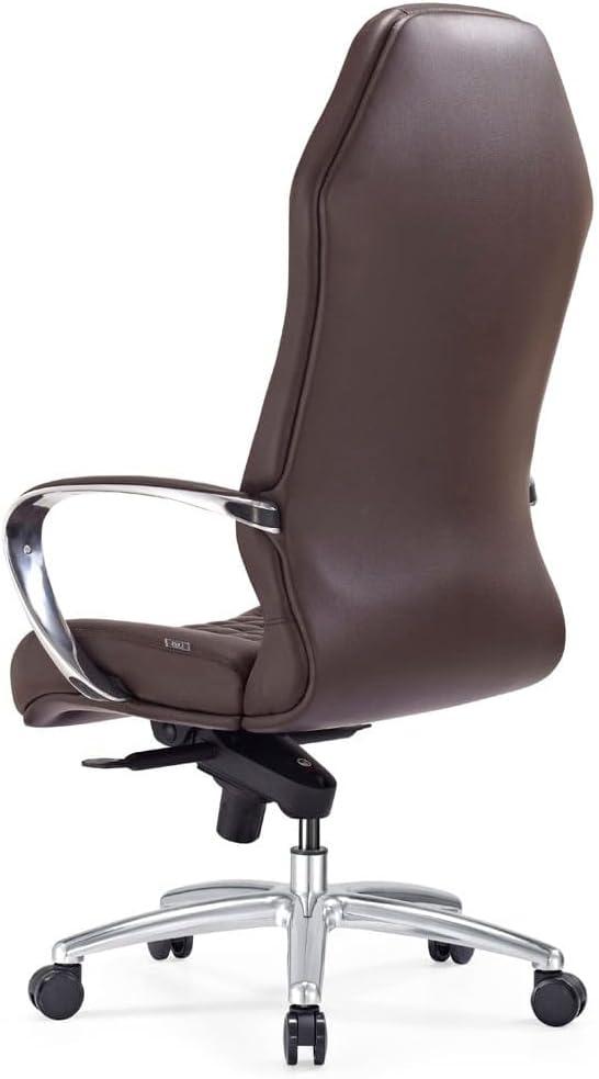 Dark Brown Leather Executive Swivel Chair with Metal Base