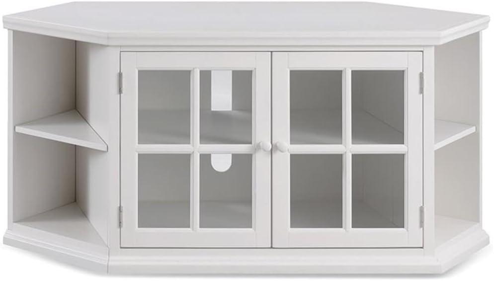 Cottage White 56" Corner TV Stand with Glass Doors