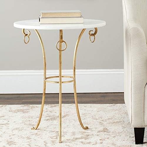 Tamara Ringed Round Top Gold Accent Table - Gold/White - Safavieh.