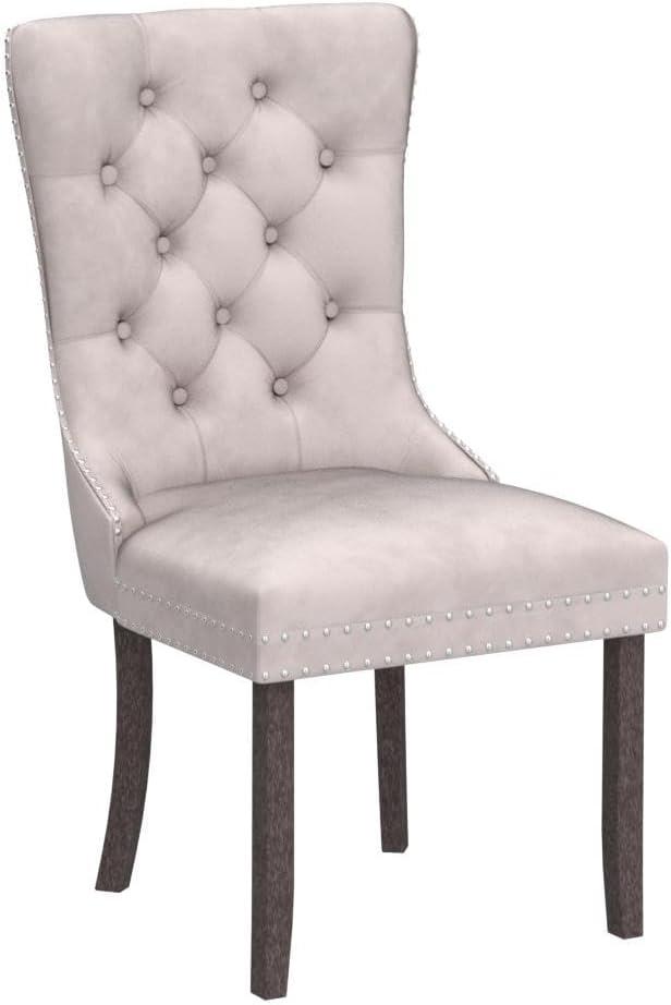 Tzicr Tufted Dining Chairs Set of 6, Upholstered Dining Chairs with Nailhead Back, Nailhead Trim, Velvet Dining Chairs for Kitchen/Bedroom/Dining Room(Beige)