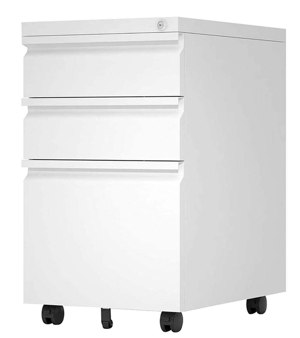 AOBABO 3 Drawer Mobile File Organizer, Lockable Metal Filing Cabinet Storage Cart w/Pencil Tray for Home & Office Organization, Fully Assembled, White