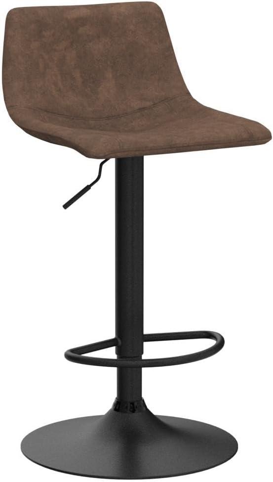 Adjustable Brown Leather Swivel Bar Stools with Footrest