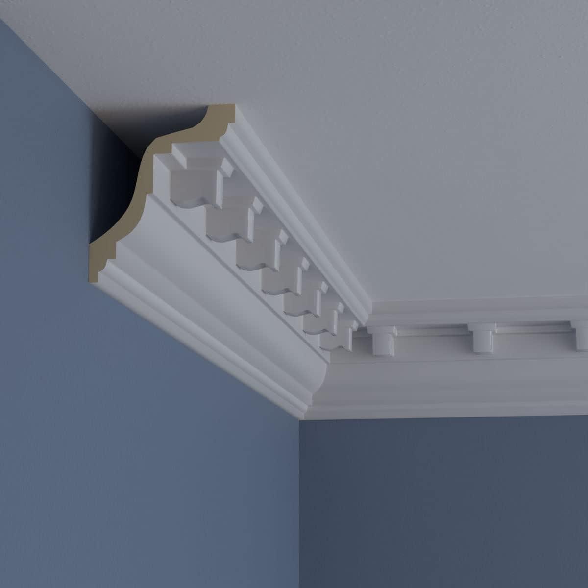 Nouveau Dentil White Polyurethane Crown Moulding 94.5"