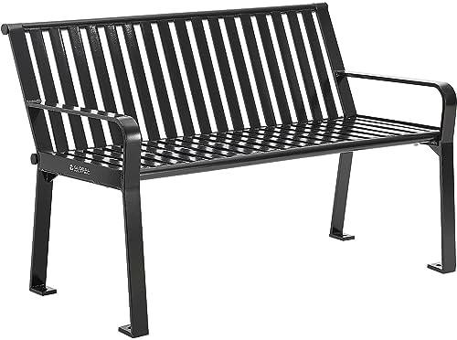 Global Industrial 4 ft. Outdoor Park Bench with Back, Vertical Steel Slat, Black, Unassembled