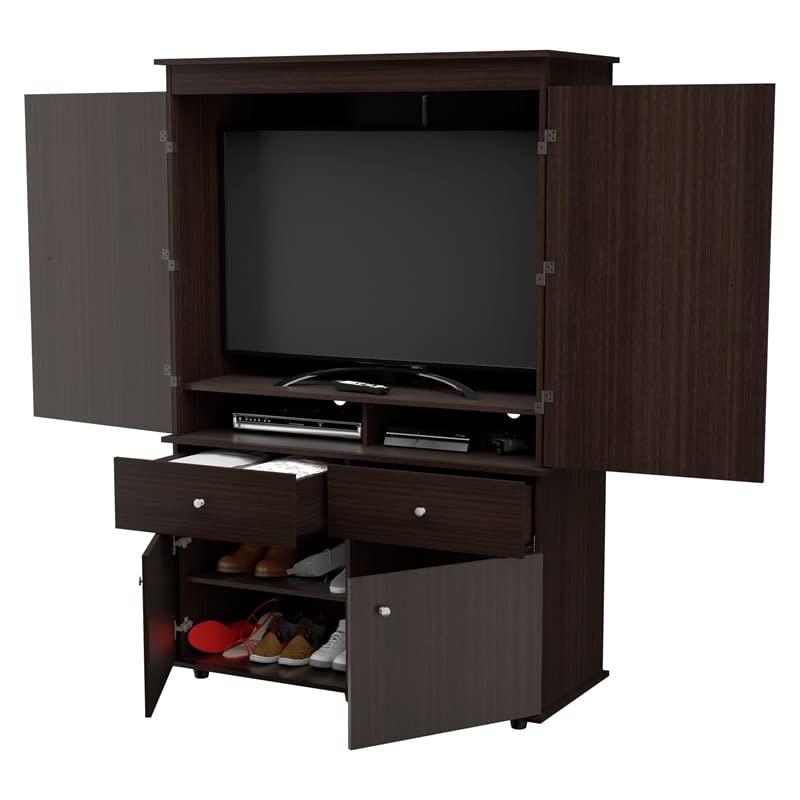 Espresso Modern Engineered Wood 2-Drawer 4-Shelf TV Armoire