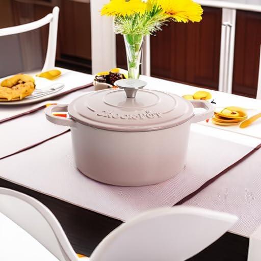 Crock-Pot 5 Quart Round Enamel Cast Iron Covered Dutch Oven Cooker, Blush Pink