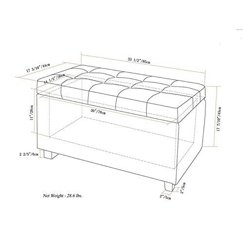 Simpli Home Cosmopolitan 34"W Upholstered Storage Ottoman with Tufted Design and Large Interior Storage