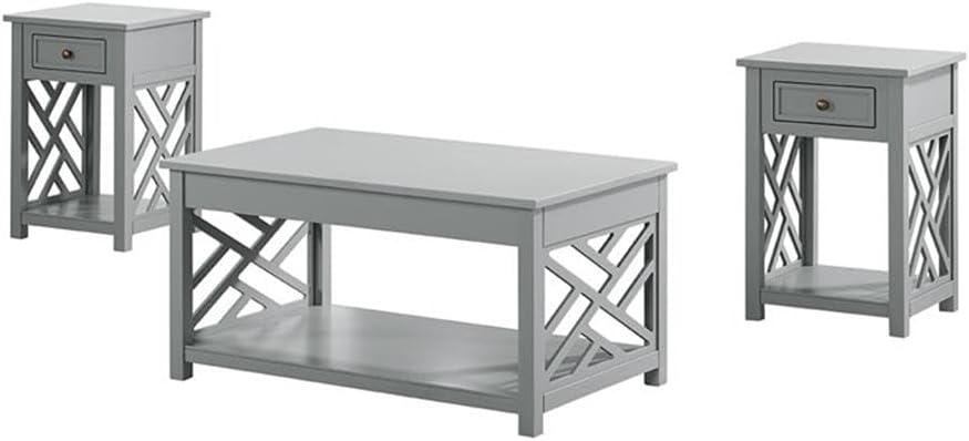 Alaterre Furniture Coventry 36 in. Coffee Table and End Tables Set of 3, Living Room Furniture Collection with Storage, Gray