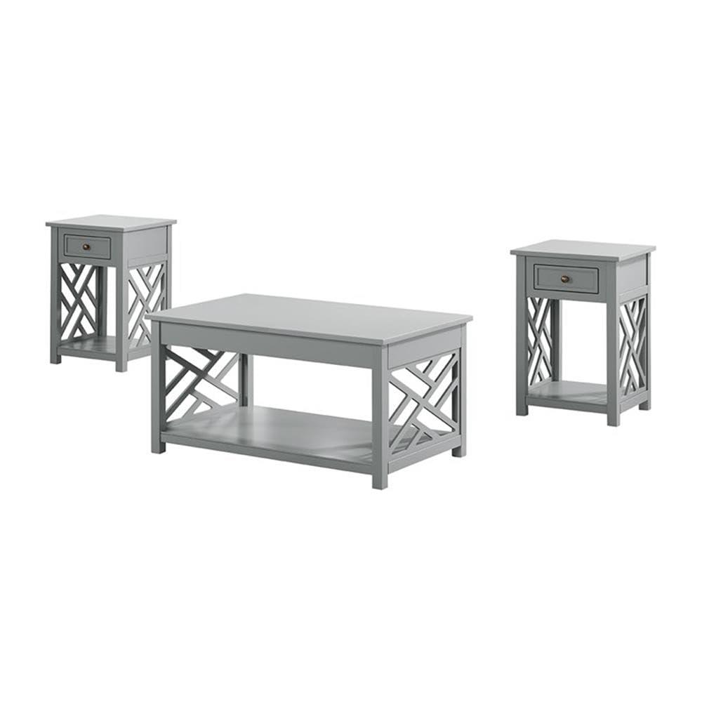 Alaterre Furniture Coventry 36 in. Coffee Table and End Tables Set of 3, Living Room Furniture Collection with Storage, Gray