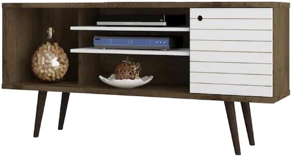 Liberty 54'' Rustic Brown and White Freestanding TV Stand with Cabinet