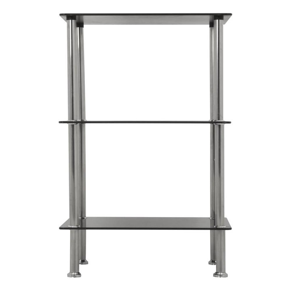 AVF Transitional Steel and Glass Small 3-Tier Shelving Unit in Black/Chrome