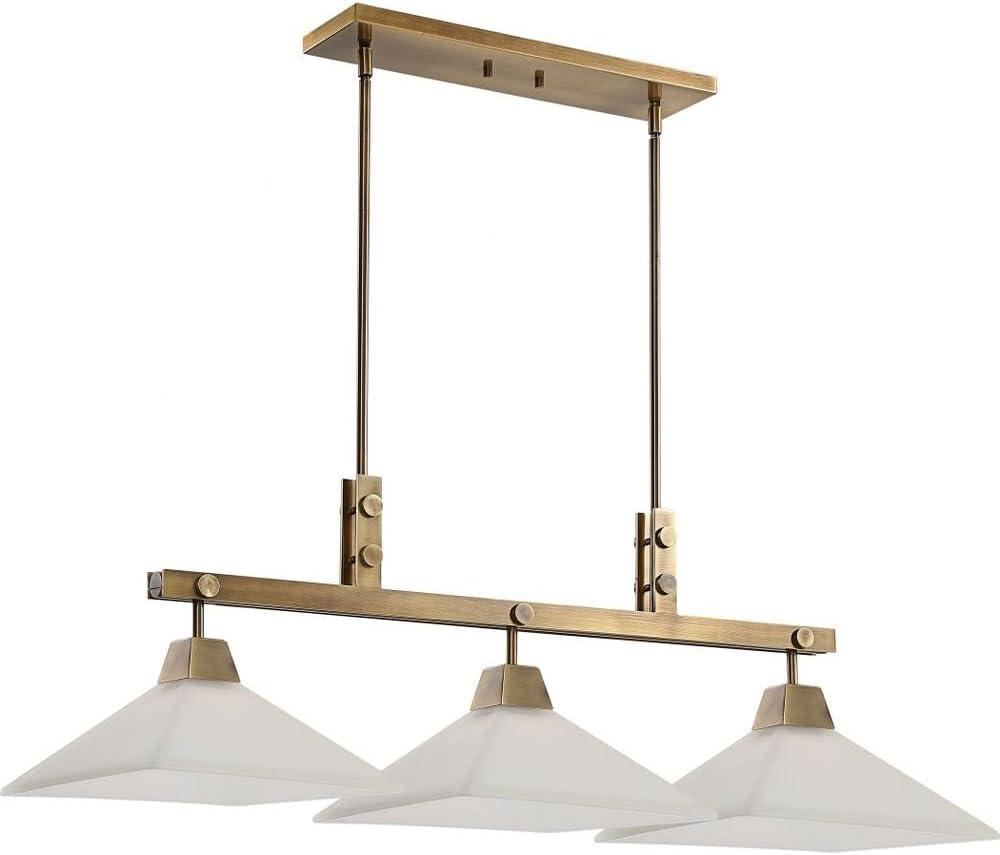 Uttermost Brass Steel Linear Pendant Chandelier 43 3/4" Wide Modern Frosted Glass 3-Light for Kitchen Island Dining Living Room