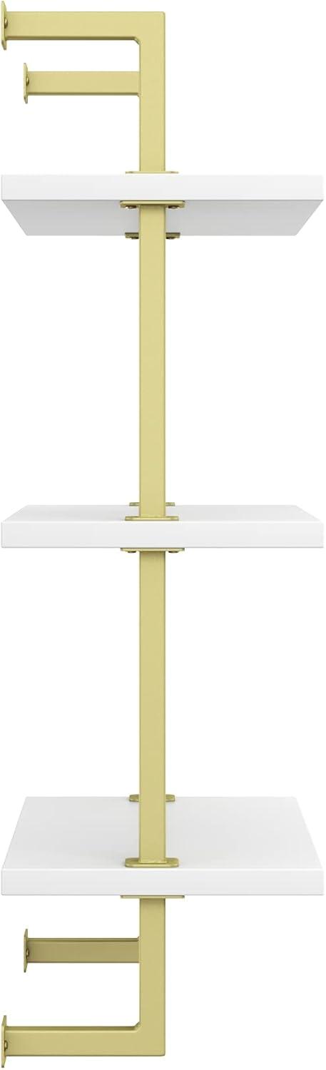 Theo 29.5" White and Gold Floating Wall Mount 3-Shelf Bookcase