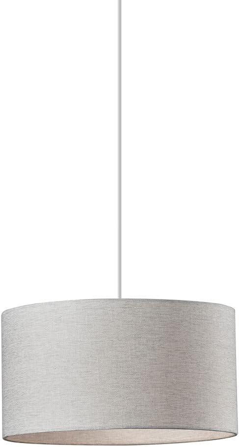 Contemporary White Fabric Drum Pendant Light, 15"