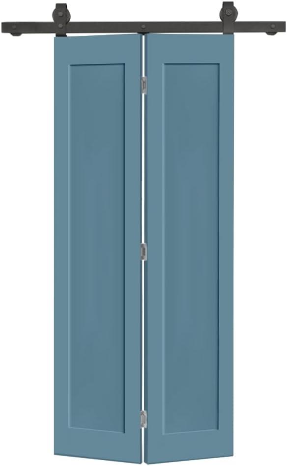 Calhome 1 Panel Shaker Composite Bi-Fold Door with Sliding Barn Door Hardware Kit