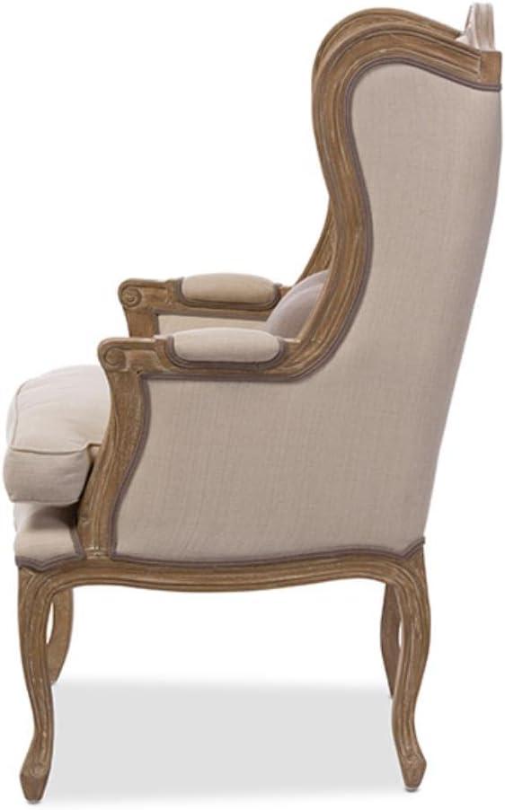 Majestic Beige Wingback Handcrafted Wood Accent Chair