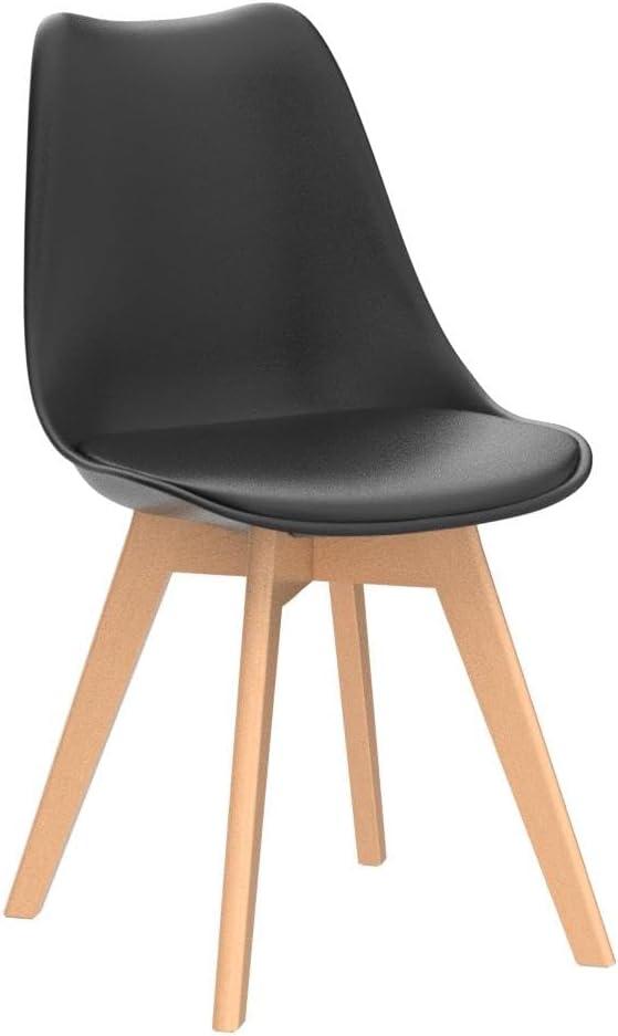 Set of 4 Black Faux Leather and Beech Wood Dining Chairs