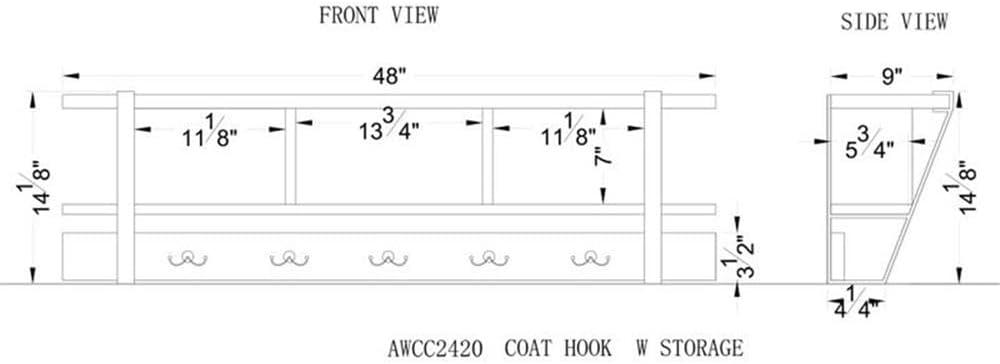 Ryegate Natural Acacia Wood Wall Shelf with Black Metal Hooks